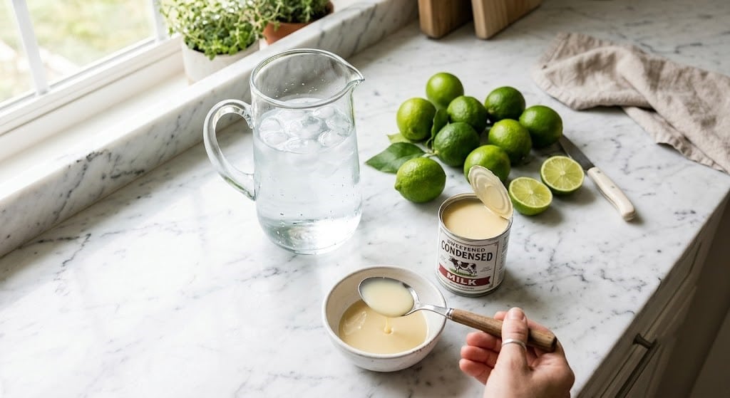 Ingredients for creamy limeade recipe.
