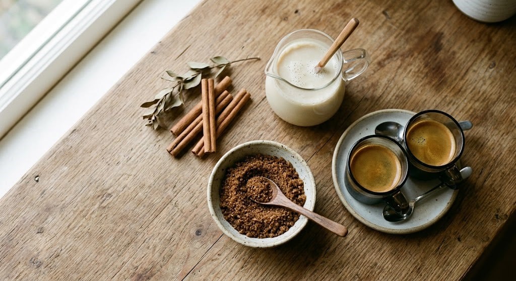 Ingredients for homemade brown sugar shaken espresso.