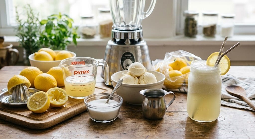 Ingredients for homemade frosted lemonade.