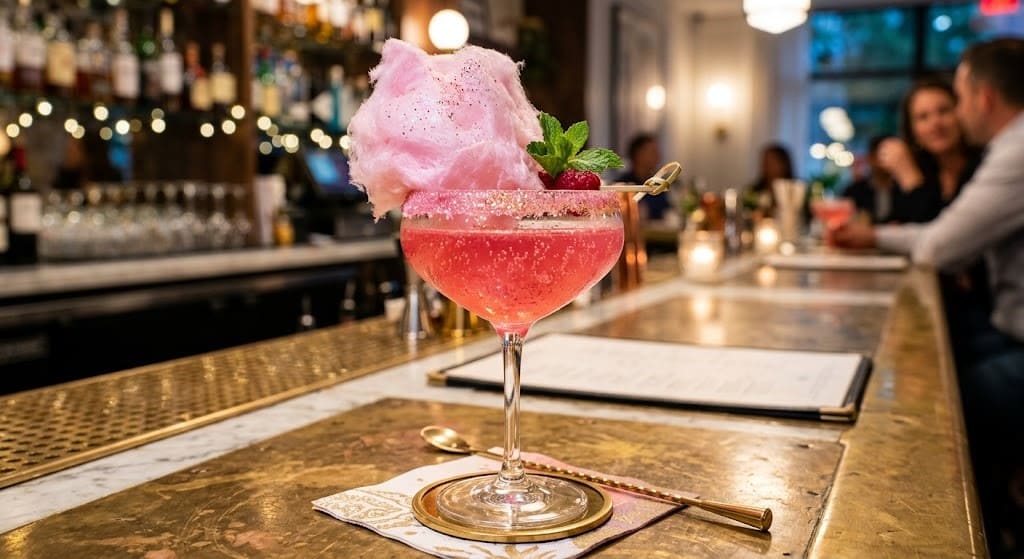 Pink cotton candy glitter mocktail variation.