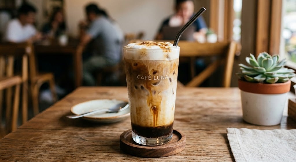 Iced latte made with rich brown sugar syrup.